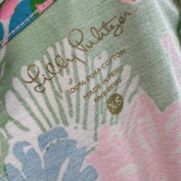 Lilly Pulitzer Tunic Dress Extra Small Multicolor Floral Pima Cotton 3/4 Sleeve - Picture 4 of 8